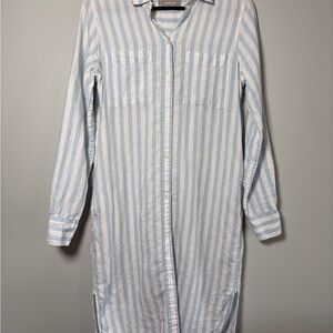 Everlane Linen Blue and White Striped Shirt Dress